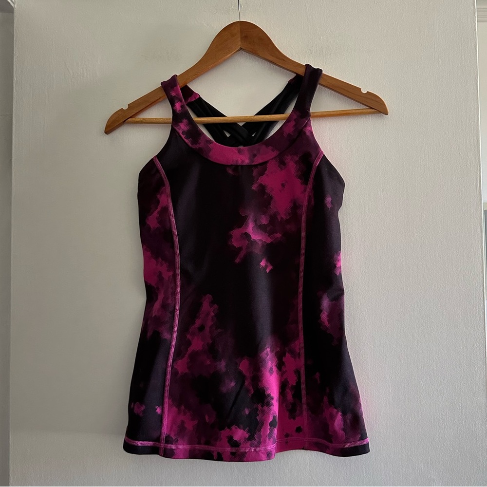 Lululemon Athletica Enhearten Tank in Blooming Pixie Raspberry Black size 6 EUC - Picture 7 of 12